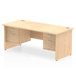 Dynamic Impulse W1800 x D800 x H730mm Straight Office Desk Panel End Leg With 1 x 2 and 1 x 3 Drawer Double Fixed Pedestal Maple Finish - MI002495 DD