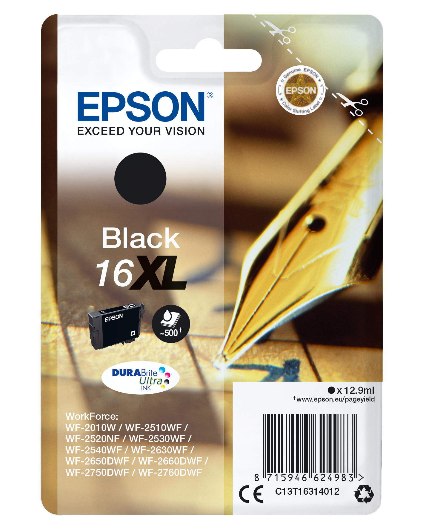 Image of Epson C13T16314012/16XL Ink cartridge black high-capacity XL, 500...