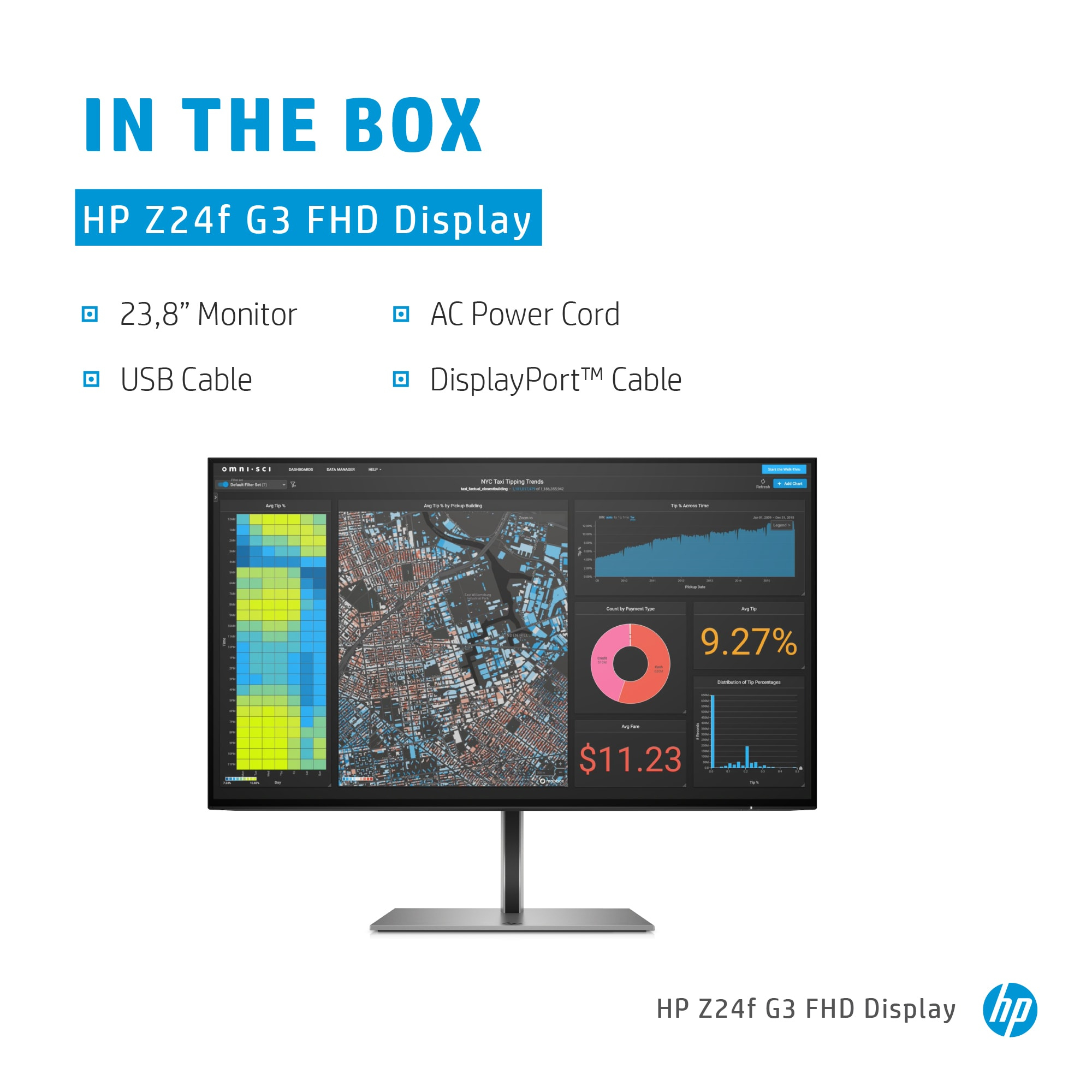 HP Z24f G3 computer monitor 60.5 cm (23.8") 1920 x 1080 pixels Full HD Silver