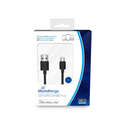 Image of MediaRange Charge and sync cable, USB 2.0 to Apple Lightning plug,...