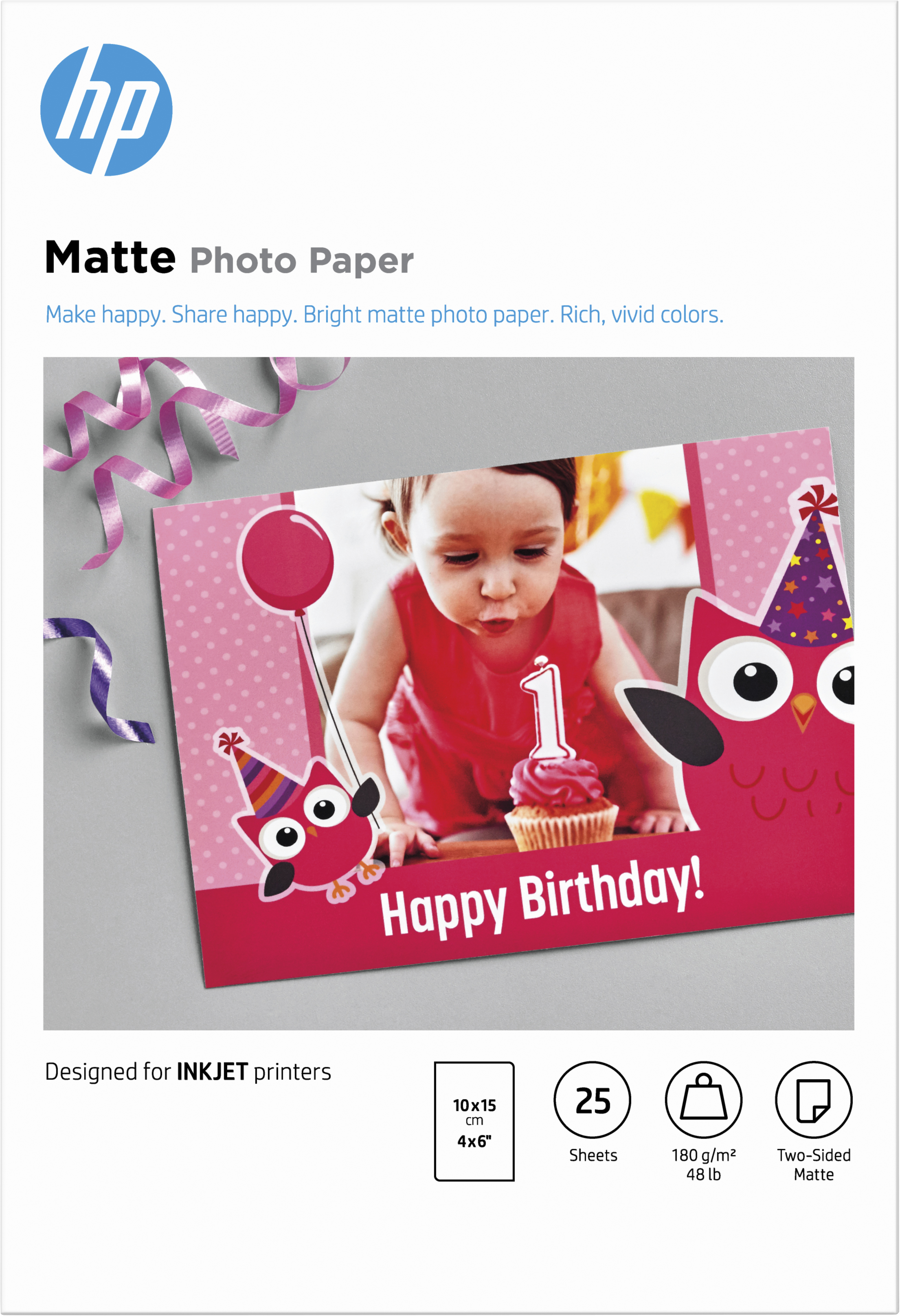 Image of HP Matte Photo Paper, 180 g/m2, 10 x 15 cm (101 x 152 mm), 25 sheets