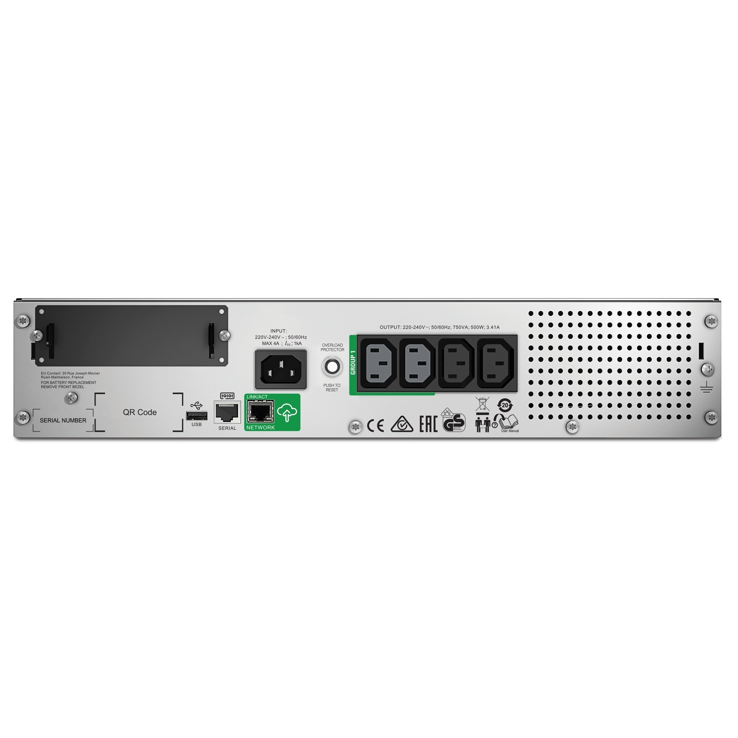 APC SMT750RMI2UC uninterruptible power supply (UPS) Line-Interactive 750 VA 500 W 4 AC outlet(s)