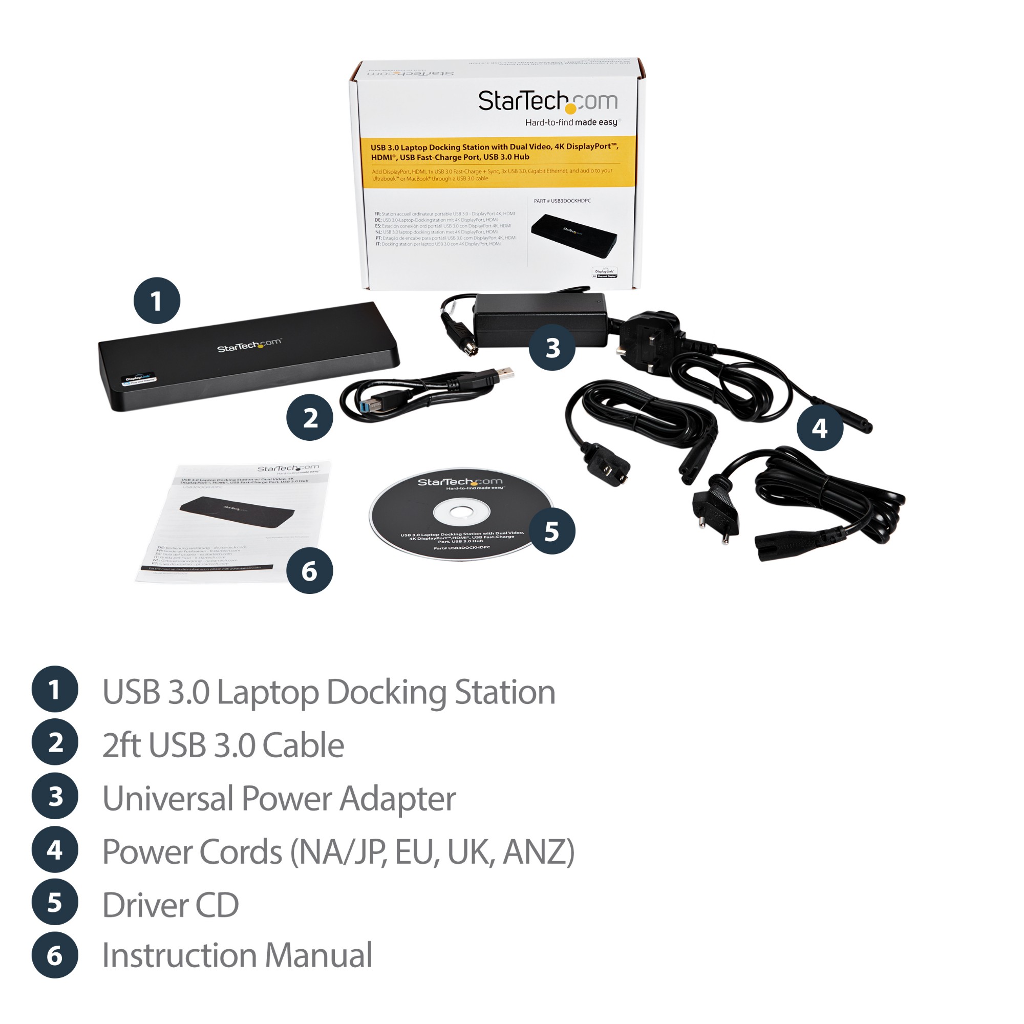 StarTech.com USB 3.0 Docking Station Dual Monitor with HDMI &amp; 4K DisplayPort - USB 3.0 to 4x USB-A, Ethernet, HDMI and DP - USB Type A Universal Laptop Docking Station for Mac &amp; Windows