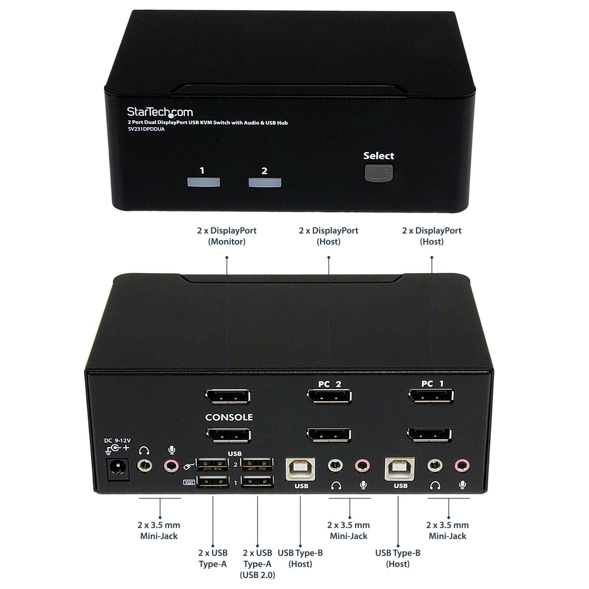 Startech Com 2 Port Dual Displayport Usb Kvm Switch With Audio Usb 2 0 Hub Kvm Switches Monitors Peripherals