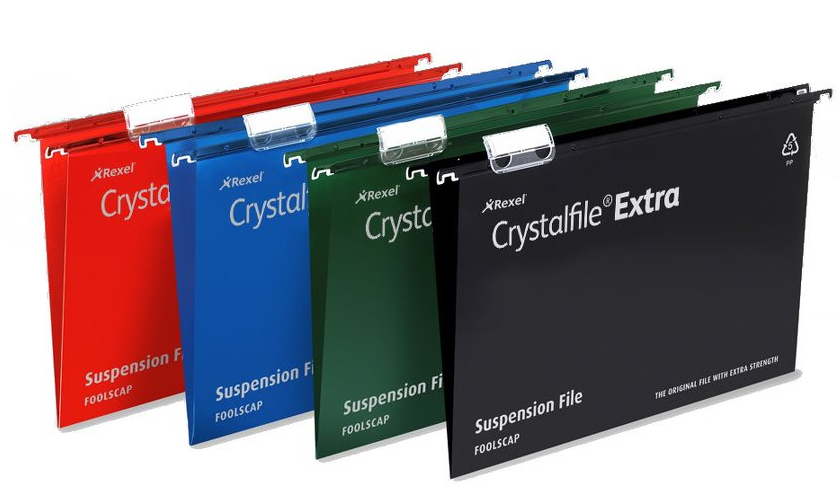Image of Rexel Crystalfile Extra Foolscap Suspension File 30mm Green (25)