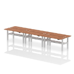 Dynamic Air Back-to-Back W1600 x D600mm Height Adjustable Sit Stand 6 Person Bench Desk With Cable Ports Walnut Finish Silver Frame - HA02276 DD