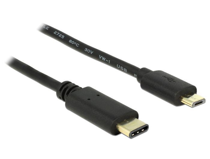 DeLOCK 2m, USB2.0-C/USB2.0 Micro-B USB cable Micro-USB B USB C Black