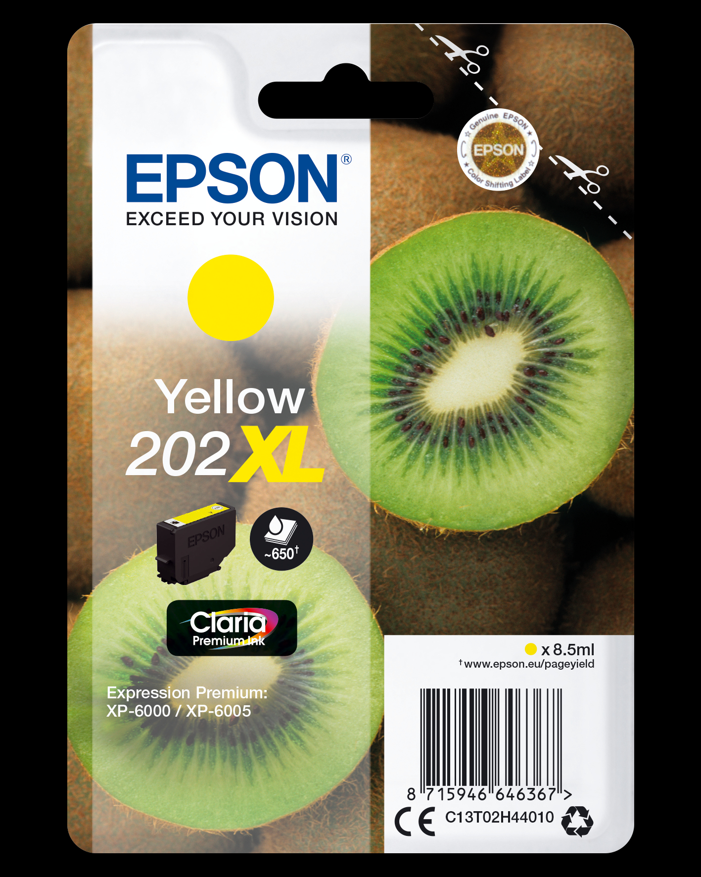 Image of Epson C13T02H44010/202XL Ink cartridge yellow high-capacity, 650...