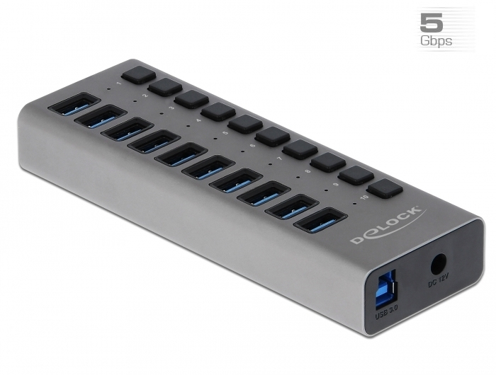 DeLOCK External 5 Gbps USB Hub with 10 Ports + Switch