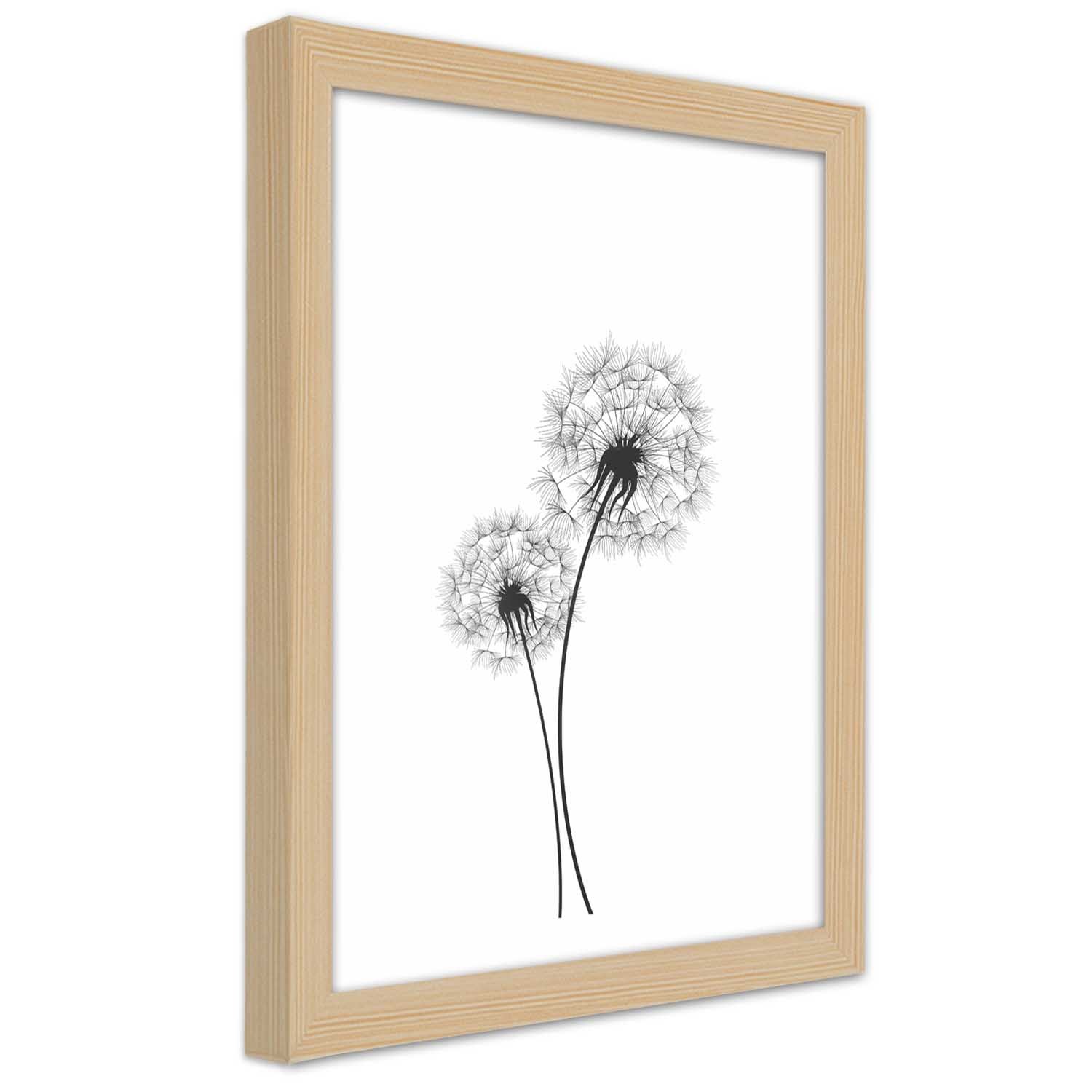 Caro Picture in natural frame, Drawn two dandelions