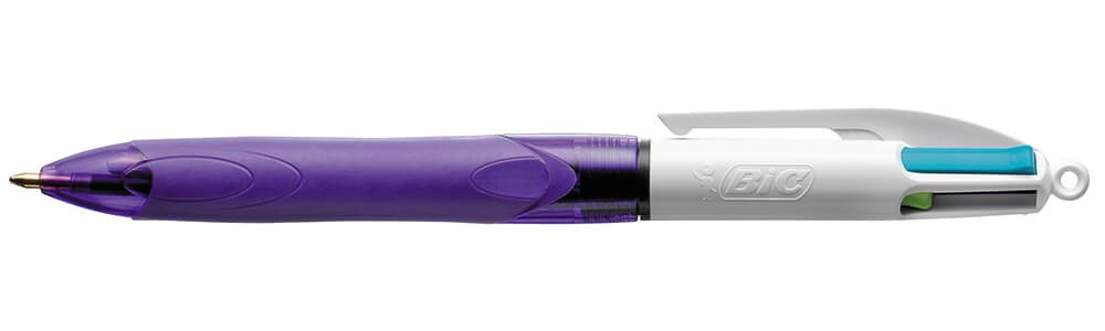 Image of BIC 4 Colours Grip Blue, Green, Pink, Purple Clip-on retractable...