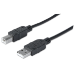Manhattan USB-A to USB-B Cable, 1m, Male to Male, 480 Mbps (USB 2.0), Equivalent to Startech USB2HAB1M, Hi-Speed USB, Black, Lifetime Warranty, Polybag
