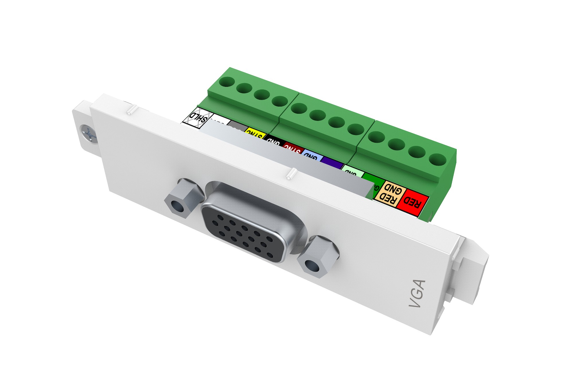 TC3 VGAF VISION Techconnect Modular AV Faceplate - LIFETIME WARRANTY - female VGA only module - female 15-pin VGA socket - bare-wire phoenix connectors on rear - suits pre-terminated Vision cables TC2 3MVGA, TC2 5MVGA, TC2 10MVGA, TC2 15MVGA, TC2 20MVGA - plastic - white