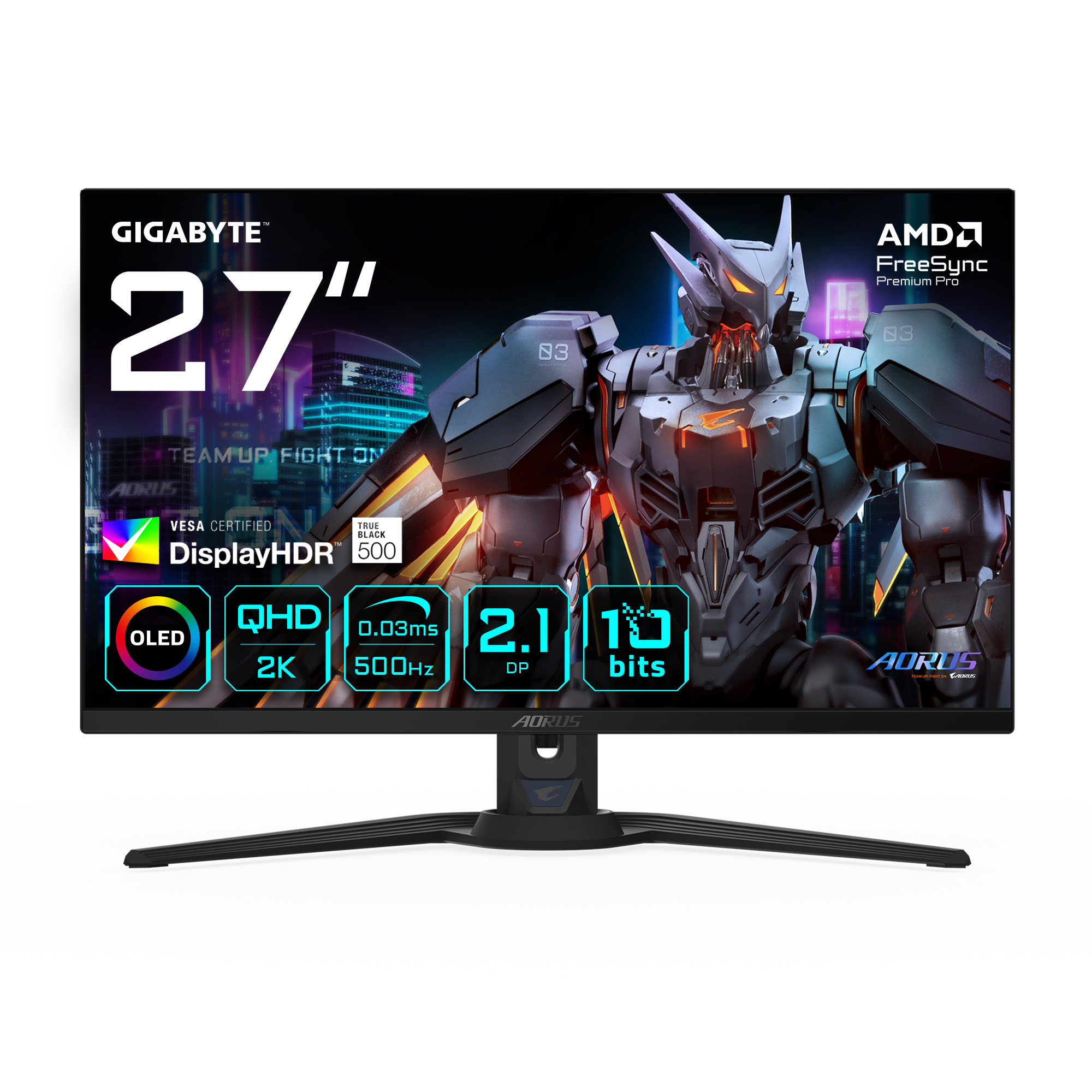 Gigabyte Black Aorus Fo27q5p Oled Qhd Gaming Monitor - 2560 X 1440. 500Hz. 0