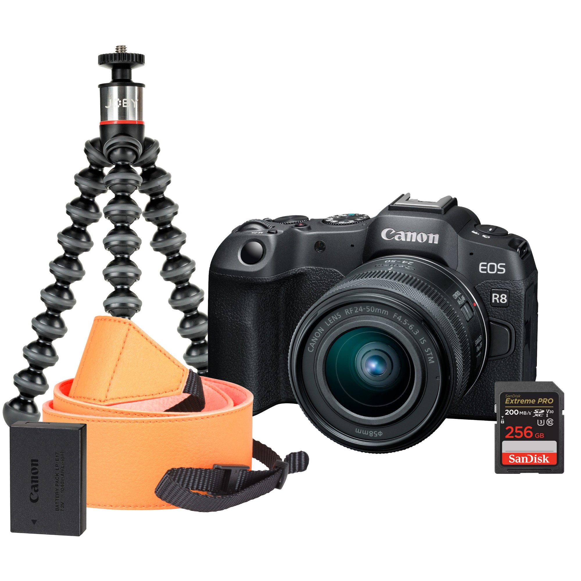 Canon EOS R8 Camera Kit inc RF-S 24-50mm Lens. Sandisk 256GB SD. Neck