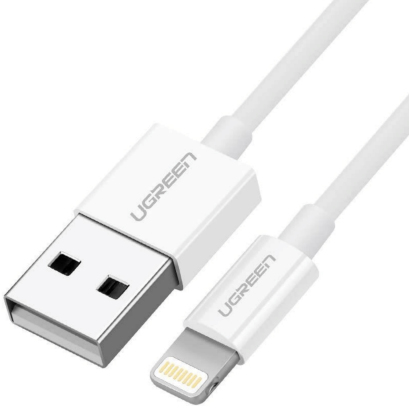 Ugreen cable USB 2.0 A lightning 2m, 5V/2.4A iPhone 7 / 7plus / 6S/ 6 / 6 Plus, iPhone 5s/5c/5, iPad Mini/Mini 2, iPad 1 m White