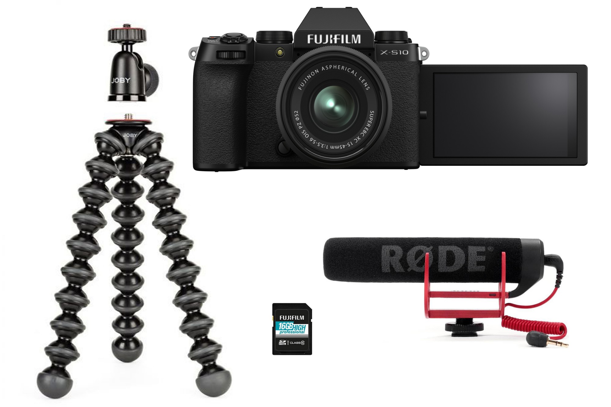 4007415 FUJI X-S10 Mirrorless Camera with 15-45mm XC Lens Vlogger Kit - Black