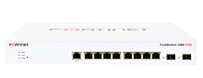 Fortinet Layer 2 FortiGate switch controller compatible PoE+ switch with 8 x GE RJ45 ports, 2 x GE SFP, Fanless with automatic Max 65W POE output limit