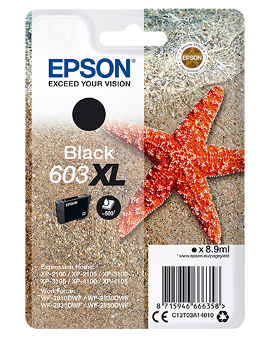 Image of Epson C13T03A14010/603XL Ink cartridge black high-capacity, 500...