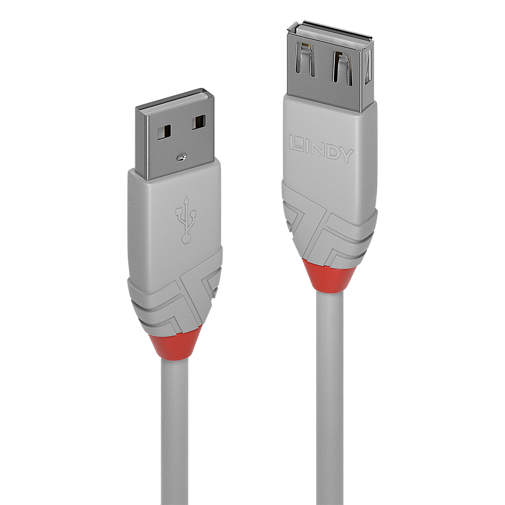 Photos - Cable (video, audio, USB) Lindy 0.2m USB 2.0 Type A Extension Cable, Anthra Line, Grey 36710 