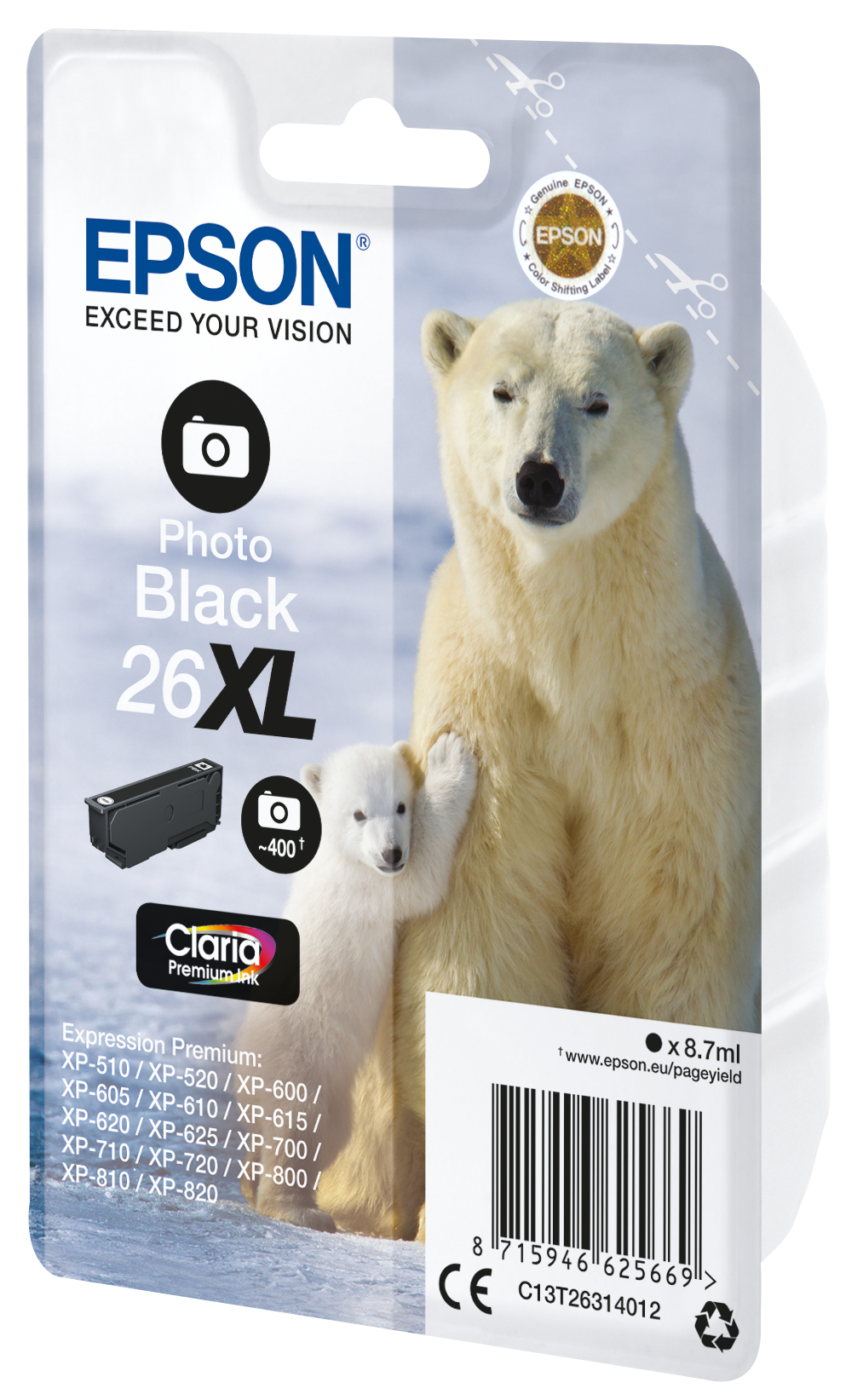 Epson C13T26314012/26XL Ink cartridge foto black high-capacity XL, 400 pages 400 Photos 8,7ml for Epson XP 600