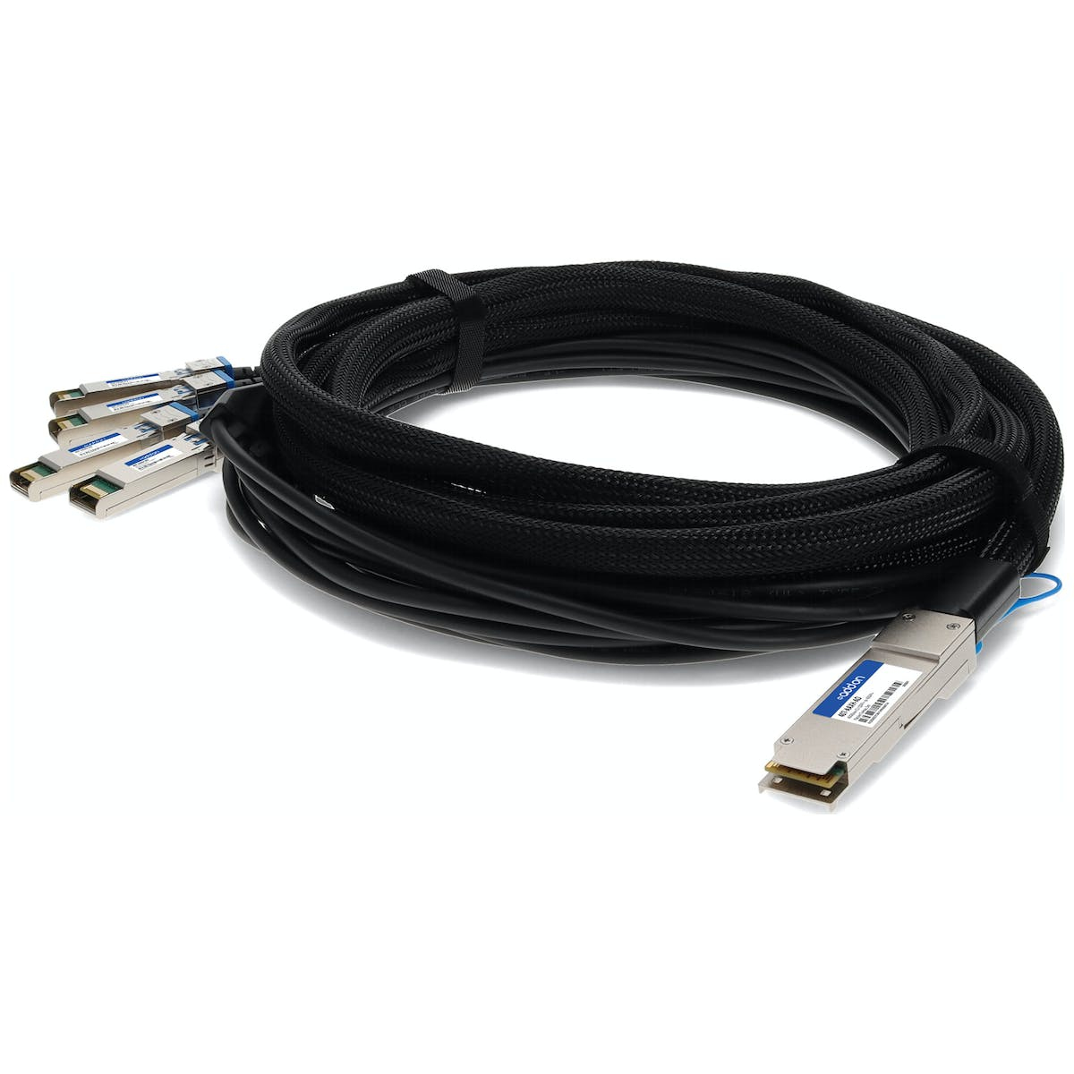 Image of AddOn Networks 407-AAXH-AO fibre optic cable 40 m QSFP+ 4x SFP+ Black