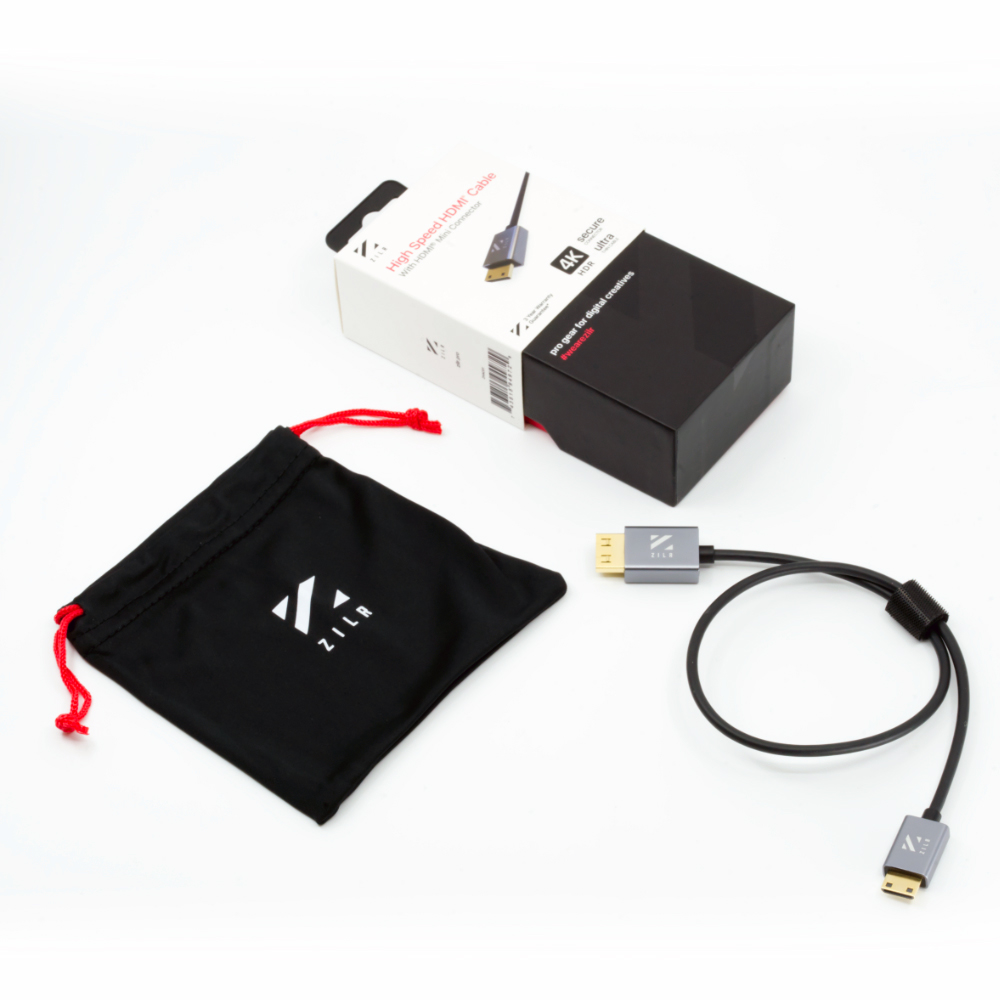 Zilr High Speed HDMI Secure Cable (4Kp60 Hyper-Thin Type-A Full to Type-C Mini) 45cm / 17.7in