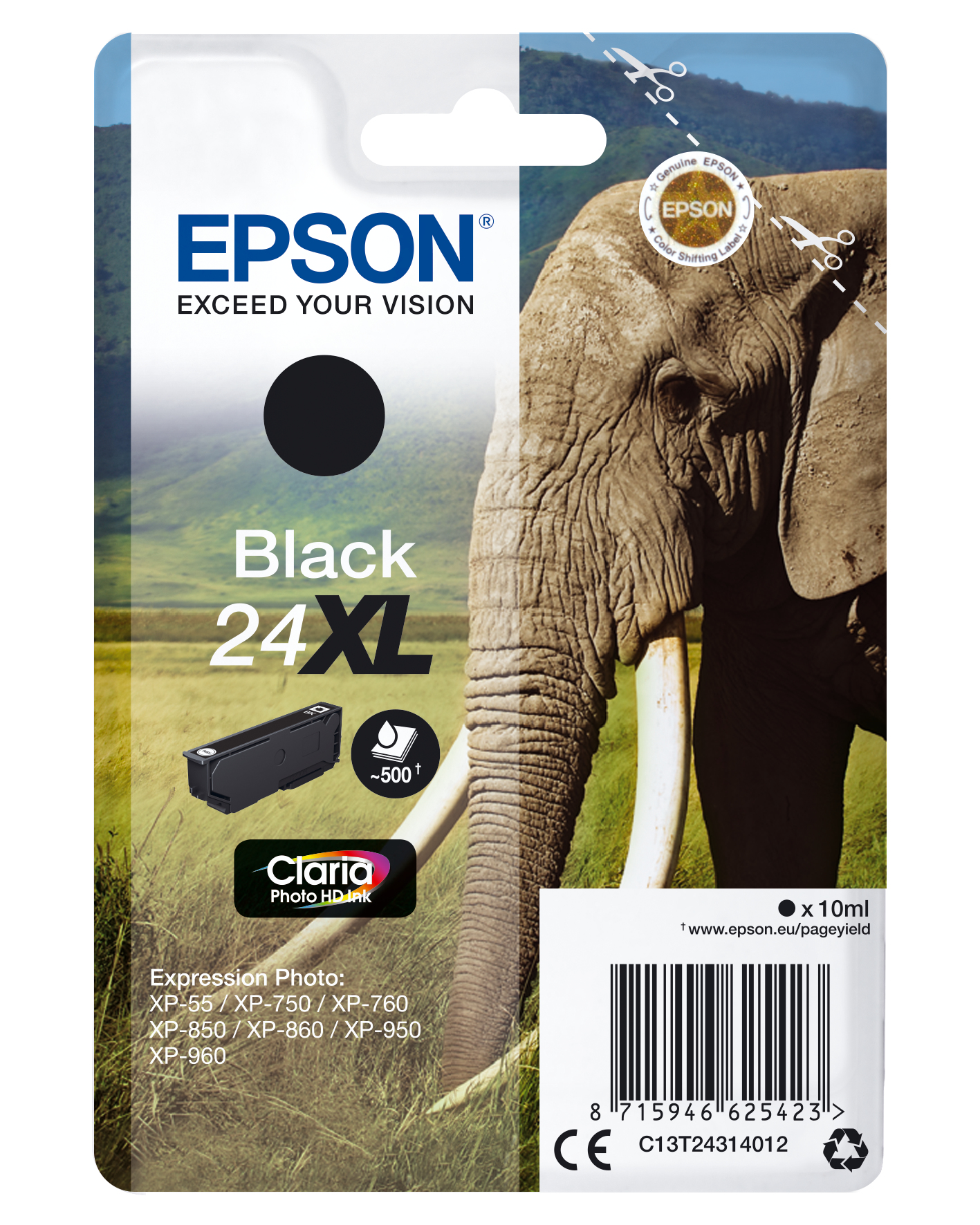 Image of Epson C13T24314012/24XL Ink cartridge black high-capacity, 500...