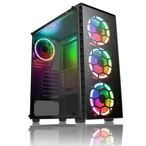 Raider ATX Gaming Case with Window, No PSU, Front & Back RGB Fans with Remote, Tempered Glass, PCB H