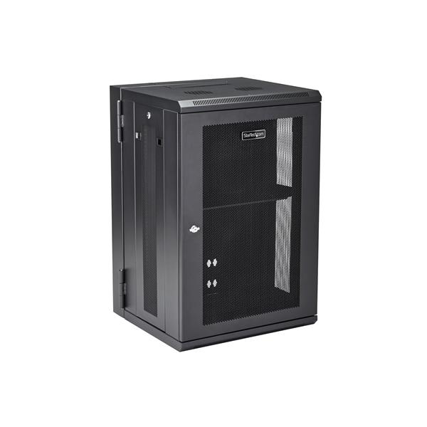 StarTech.com 18U 19&quot; Wall Mount Network Cabinet - 16&quot; Deep Hinged Locking IT Network Switch Depth Enclosure - Assembled Vented Computer Equipment Data Rack w/Shelf &amp; Flexible Side Panels