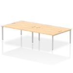 Dynamic Impulse Back-to-Back 4 Person Bench Desk W1600 x D1600 x H730mm With Cable Ports Maple Finish Silver Frame - IB00162 DD