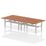 Dynamic Air Back-to-Back W1800 x D800mm Height Adjustable Sit Stand 4 Person Bench Desk With Cable Ports Walnut Finish Silver Frame - HA02732 DD
