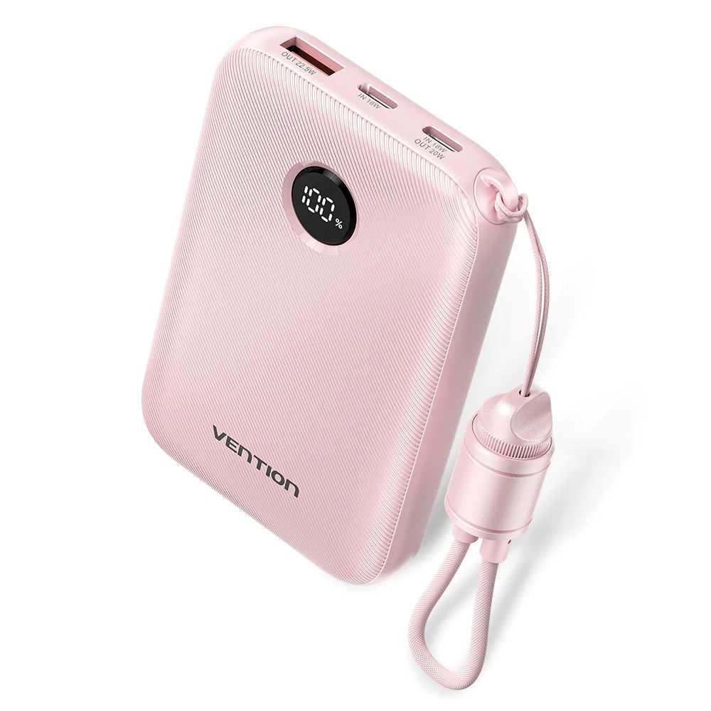 VN1 Vention 10000mAh Powerbank 2xUSB-C 1xUSB-A 22.5W, pink