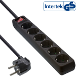 InLine Socket strip, 6-way earth contact CEE 7/3, black, 5m