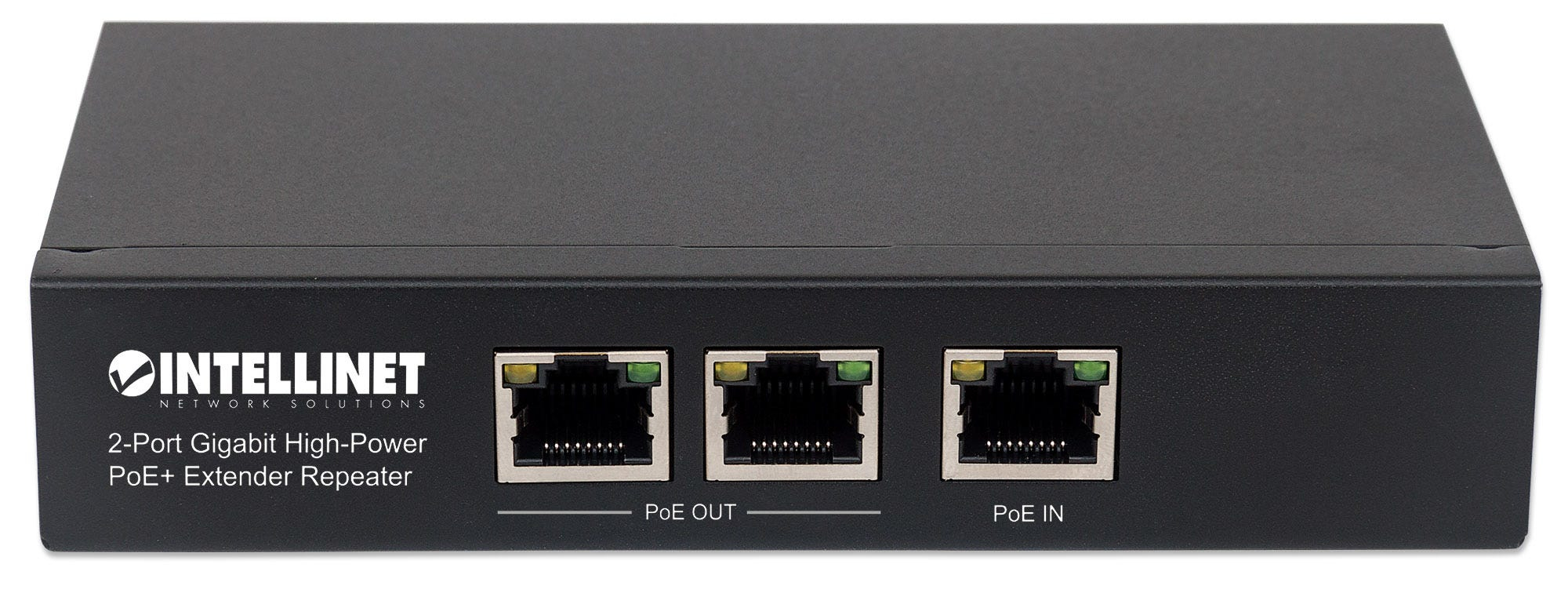 Intellinet 2-Port Gigabit High-Power PoE+ Extender Repeater, IEEE 802.3at/af Power over Ethernet (PoE+/PoE), metal