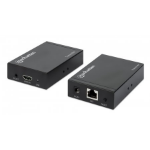 Manhattan 4K HDMI over Ethernet Extender with Integrated Cables, 4K@30Hz, Distances up to 50m with 2x Cat5e or Cat6 Ethernet Cables (not included), Black, Three Year Warranty, Blister