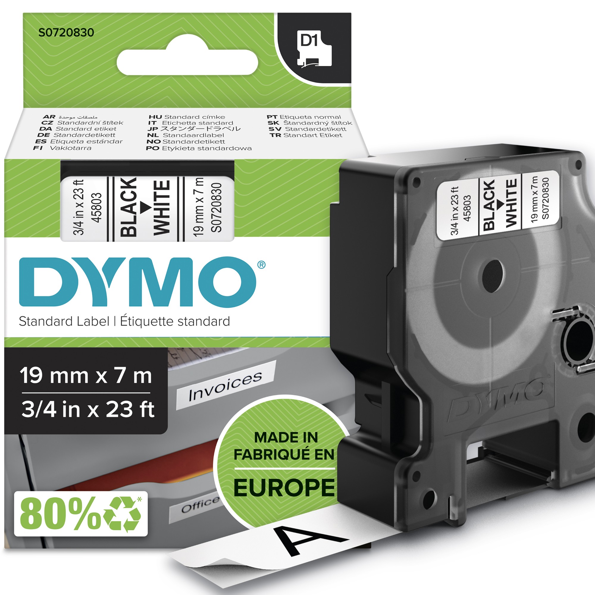 Dymo Black/White 45803/S0720830 Directlabel-Etikettes On 19Mm X 7M For