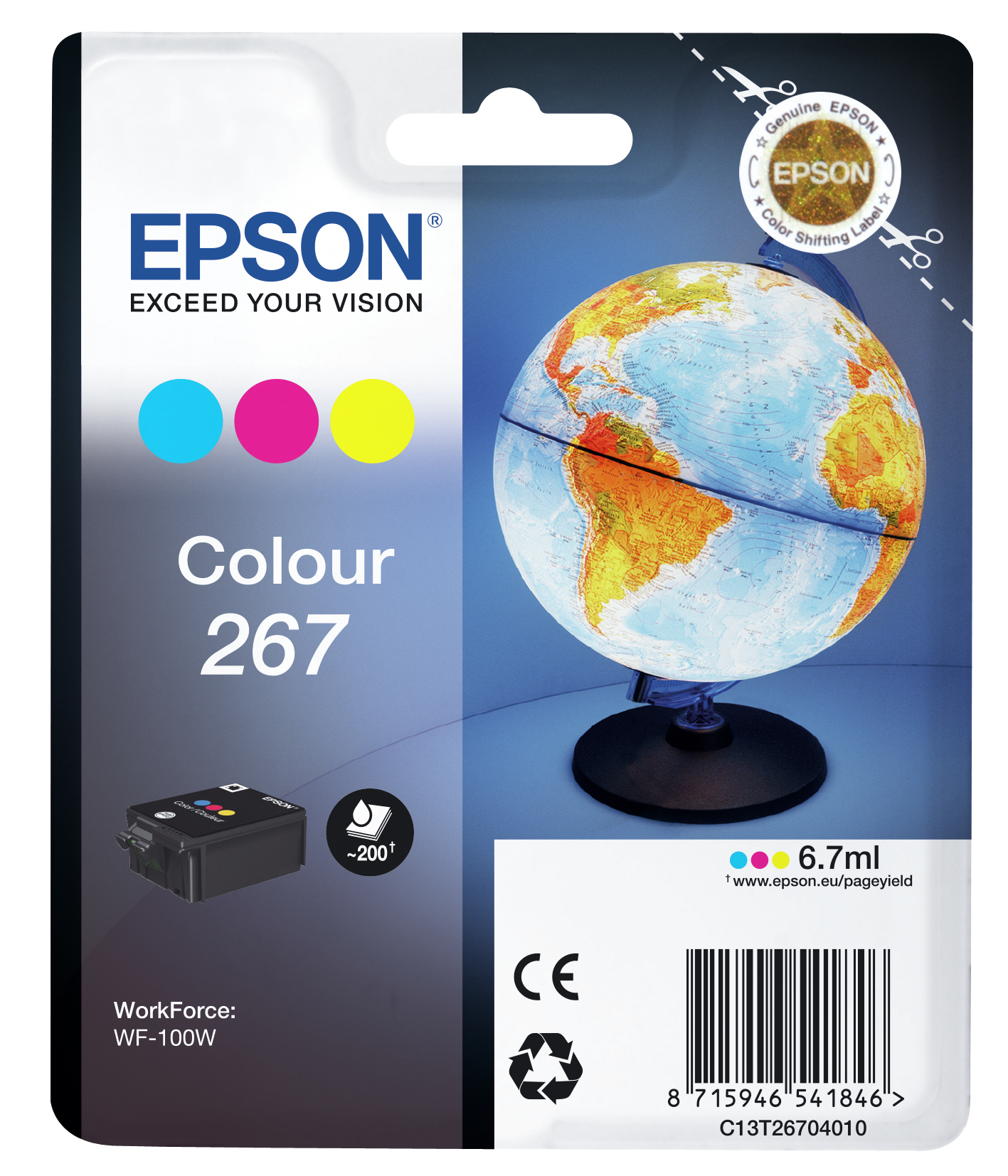 Image of Epson C13T26704010/267 Ink cartridge color, 200 pages 6,7ml for...
