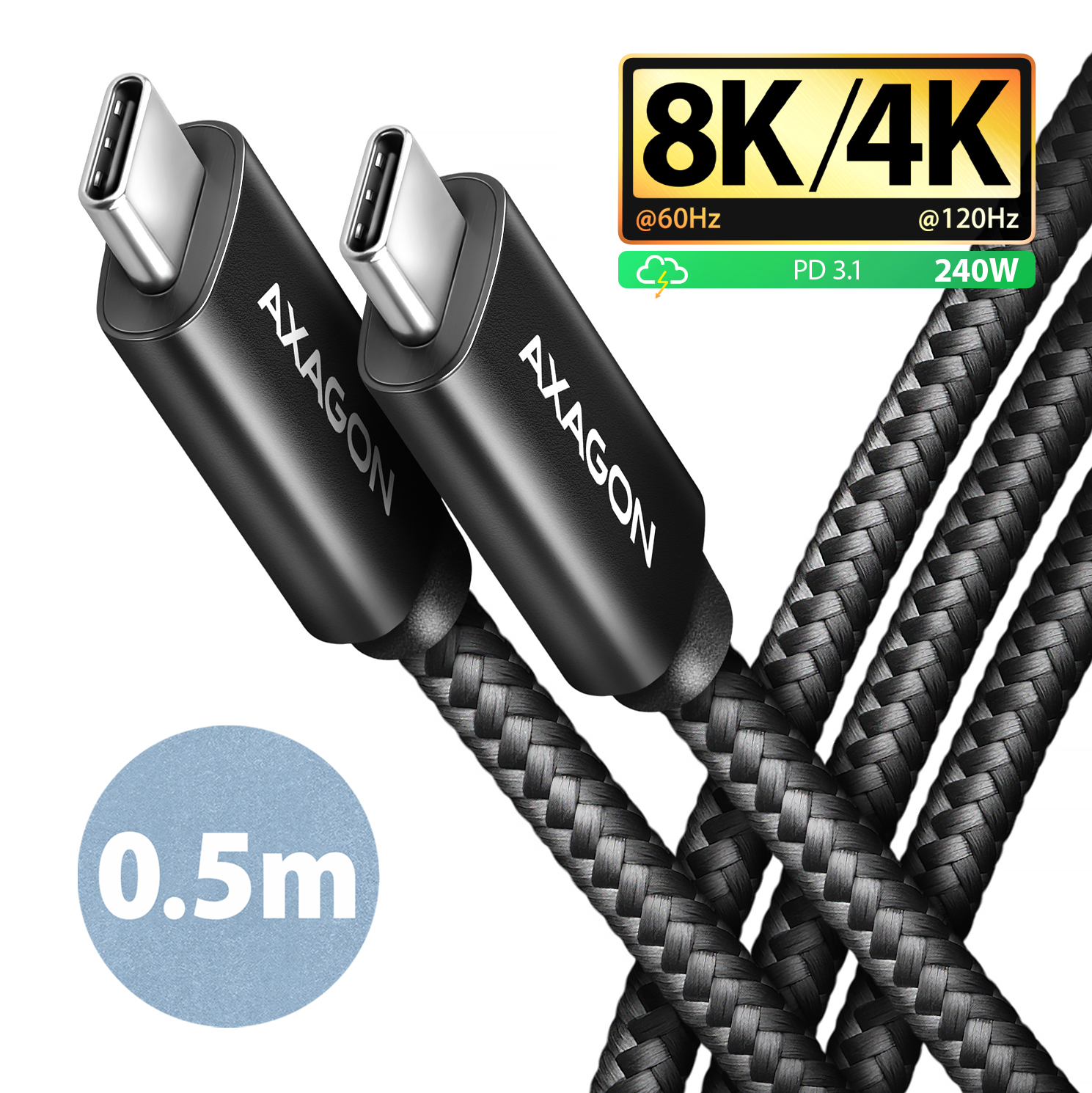 EU Product - BUCM4X-CM05AB NewGEN+ kabel USB-C<-> USB-C, 0.5m, USB4 Gen 32, PD 240W 5A, 8K HD, ALU, oplet, ern (BUCM4X-CM05AB) - Cable - Digital