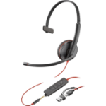 POLY Blackwire 3215 Monaural USB-C Headset +3.5mm Plug +USB-C/A Adapter