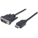 Manhattan HDMI to DVI-D 24+1 Cable, 1.8m, Male to Male, Dual Link, Compatible with DVD-D, Black, Lifetime Warranty, Polybag