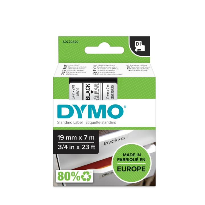 Dymo 45800 D1 LabelMaker Tape 19mm x 7m Black on Clear S0720820