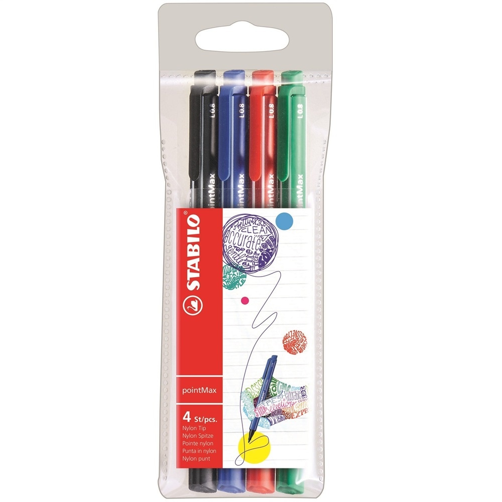 Stabilo PointMax Nylon Sign Pens Assorted (Pack of 4) 488/4