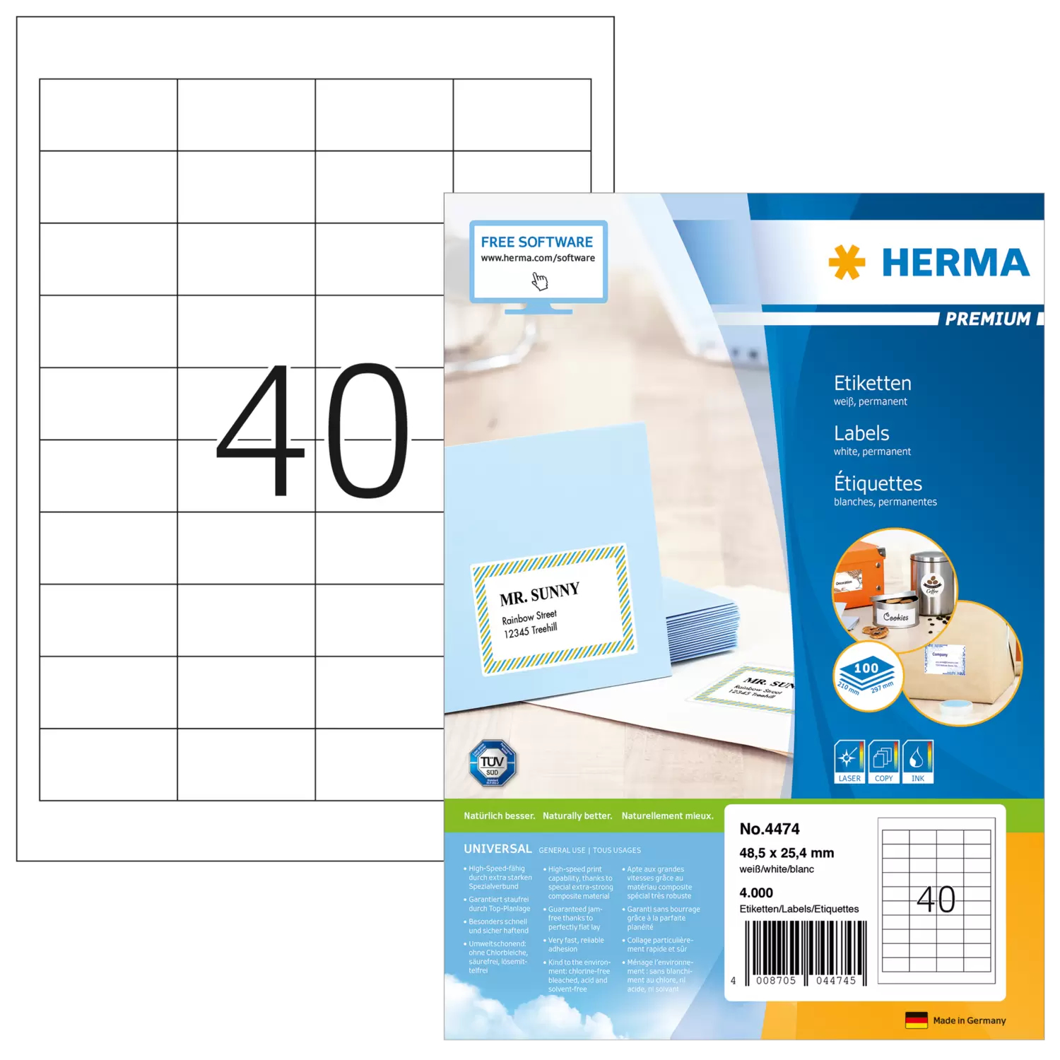 Image of HERMA Labels Premium A4 48.5x25.4 mm white paper matt 4000 pcs.