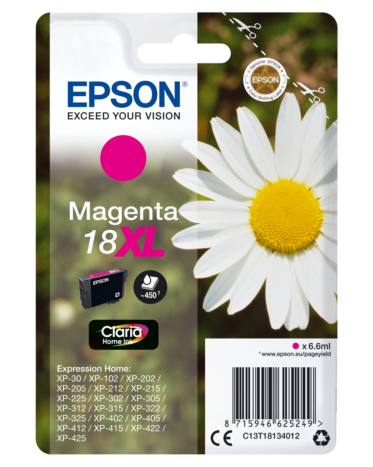 Image of Epson C13T18134012/18XL Ink cartridge magenta high-capacity, 450...