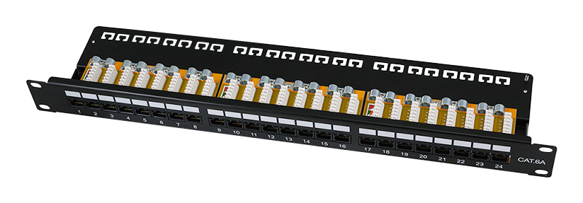 Cat.6A Patch Panel 24-Port UTP, 90° LSA termination