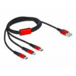 DeLOCK USB Charging Cable 3 in 1 Type-A to Lightning / 2 x USB Type-C 1 m black / red