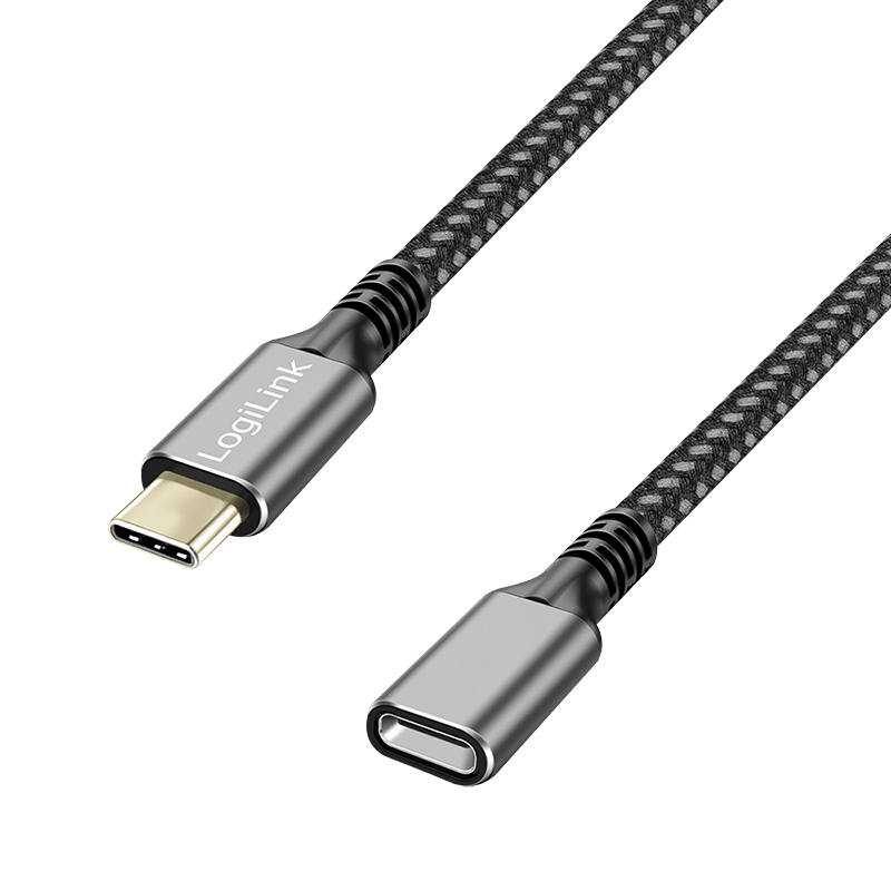 LogiLink USB 3.2 Gen1 Type-C cable. C/M to USB-C/F. PD. alu. black/gre