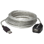 Manhattan USB-A to USB-A Extension Cable, 5m, Male to Female, Active, Translucent Silver, 480 Mbps (USB 2.0), Daisy-Chainable, Built In Repeater, Equivalent to USB2AAEXT5M (except colour), Hi-Speed USB, Three Year Warranty, Blister