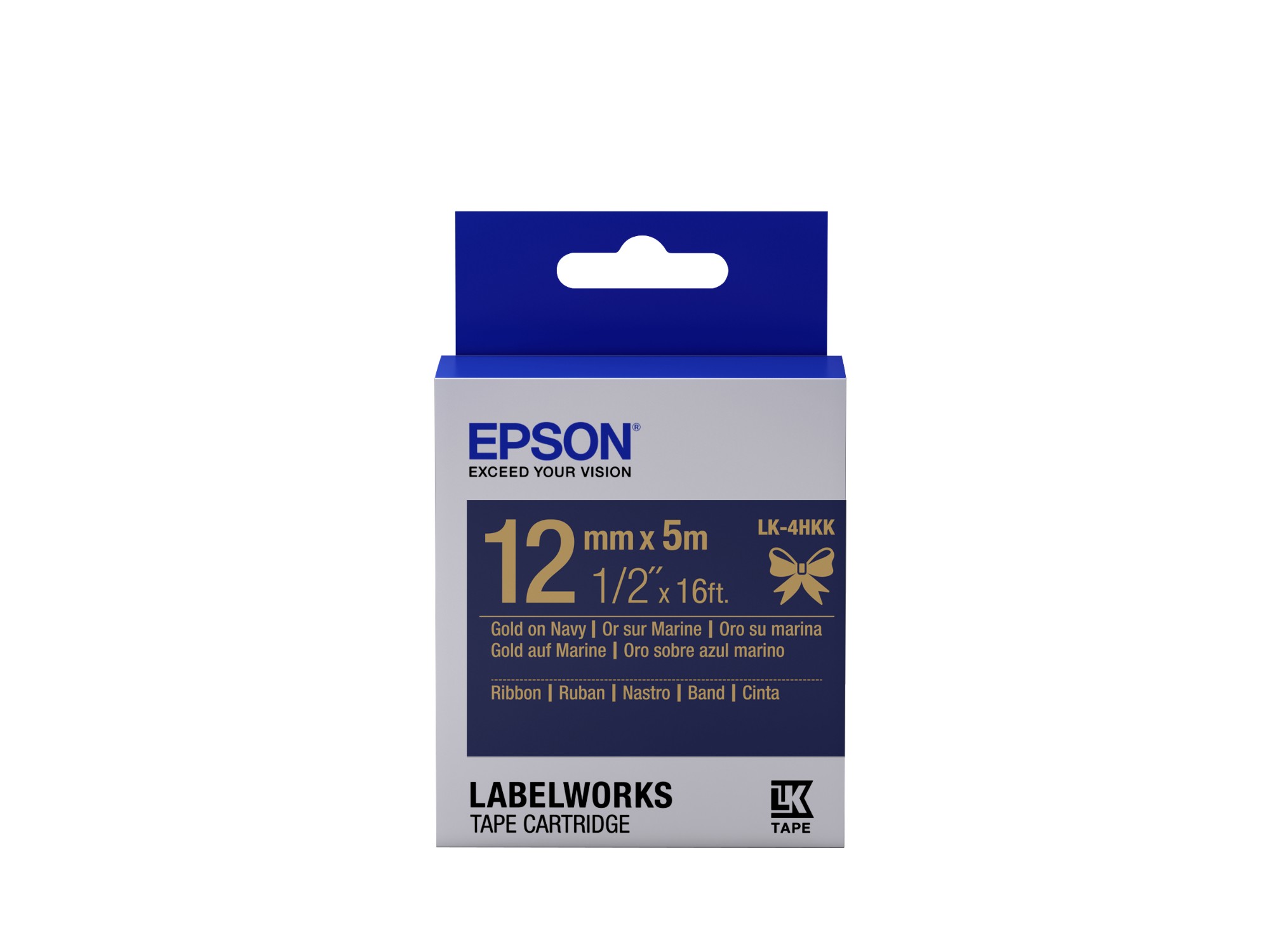 Epson Gold/Blue C53s654002/Lk-4Hkk Ribbon On Navy 12Mm X 5M For